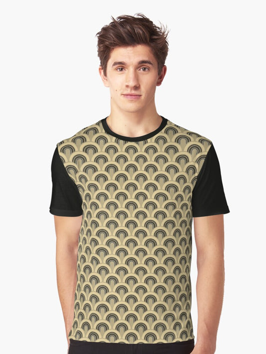 Retro Seamless Tile Patterns - Black and Yellow Graphic T-Shirt