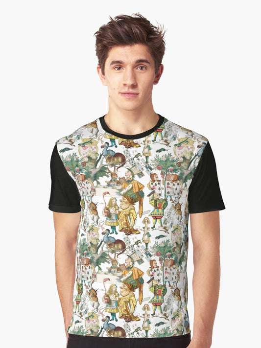 Vintage Alice in Wonderland Repeating Pattern Graphic T-Shirt