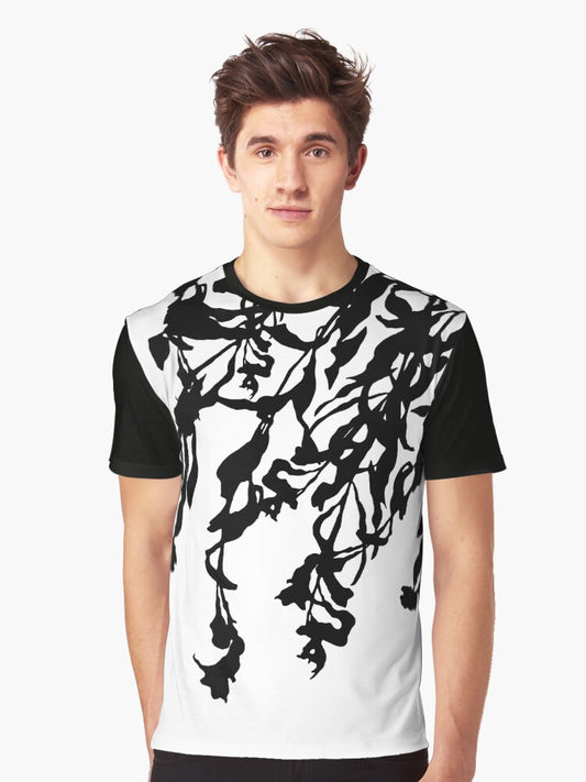 Black Leaves on White Graphic T-Shirt