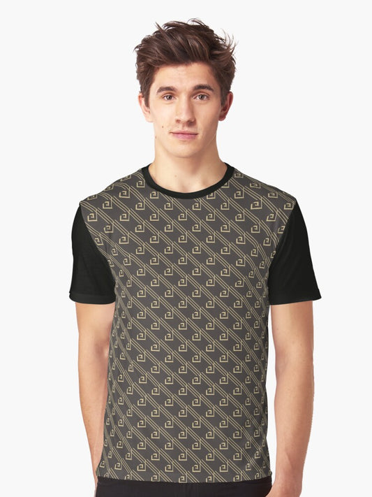Chic Black & Golden Intricate Abstract Patterns Graphic T-Shirt