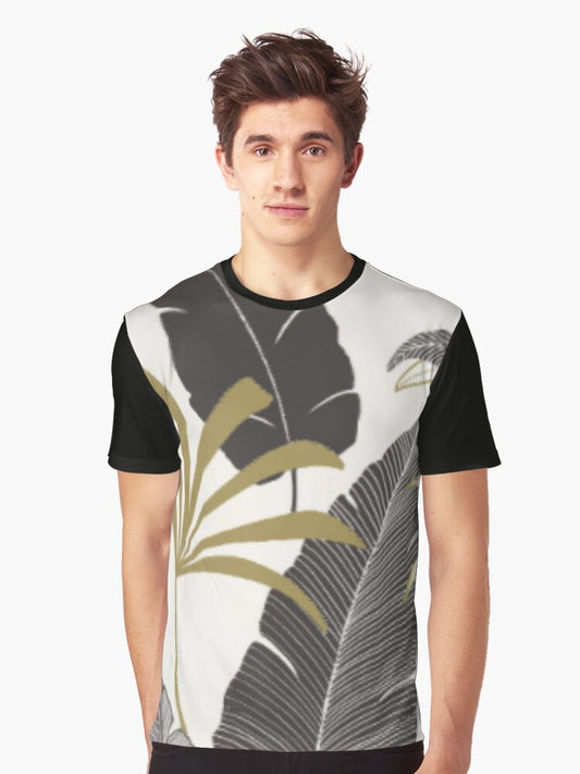 Black & white Leaf Gold Graphic T-Shirt