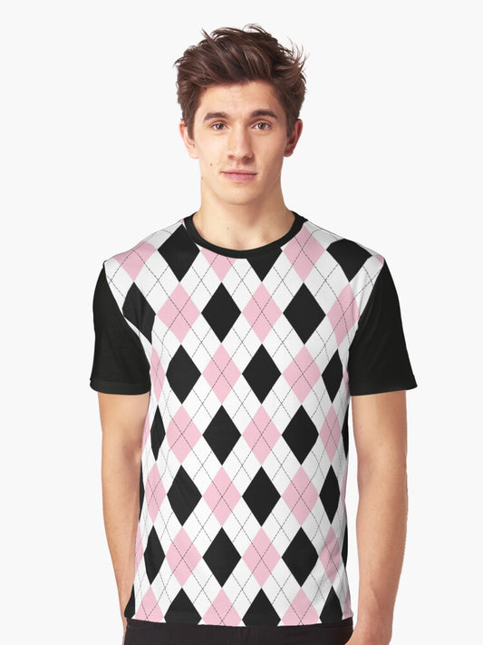 Argyle Pink Black Pattern Retro Vintage Elegant Graphic 50s 60s 70s Graphic T-Shirt