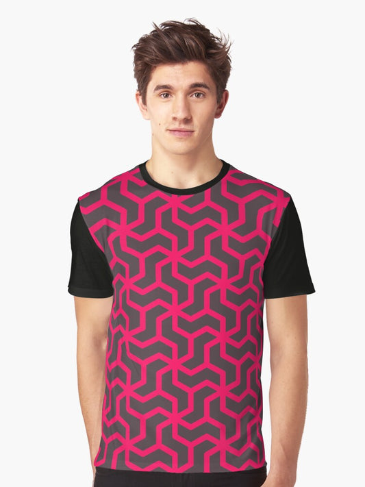 Red and Black Geometric Pattern Graphic T-Shirt