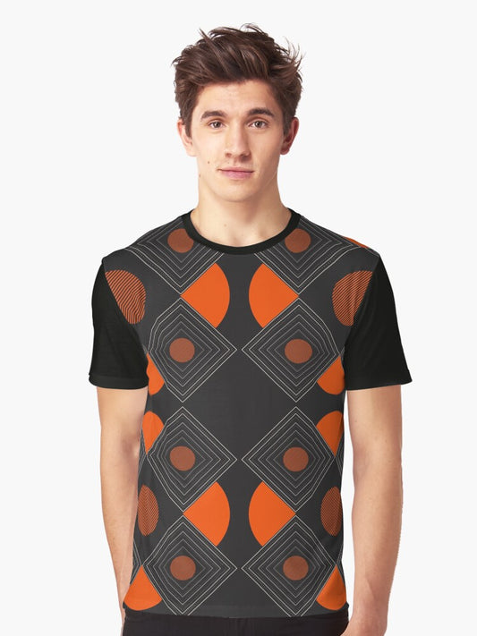 Black and Orange Geometric Pattern Graphic T-Shirt