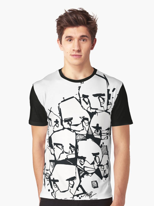 Stylized Oneline Faces (black + white) Graphic T-Shirt