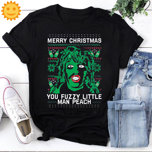 Merry Christmas You Fuzzy Little Man Peach Vintage T-Shirt, The Mighty Boosh Shirt, Old Gregg Shirt, TV Series Shirt, Comedy Movie Shirt