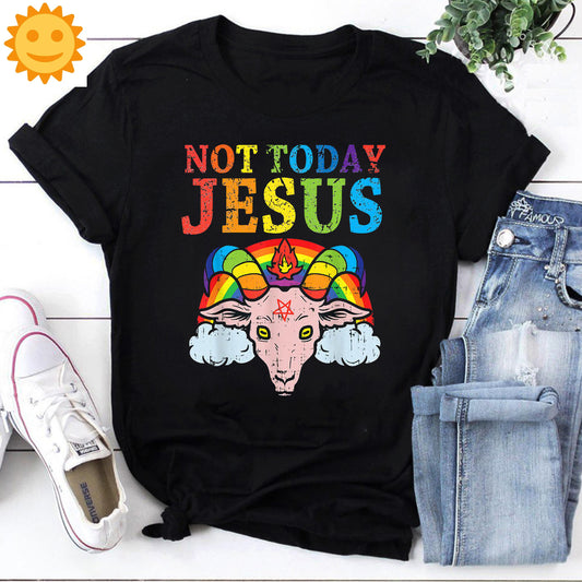 Not Today Jesus Rainbow Vintage T-Shirt, Satanism Shirt, Satan Shirt, Satan Goat Shirt, Religious Shirt, Religion Shirt, Satanic Shirt