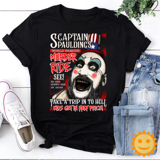 Murder Ride Captain Spaulding Vintage T-Shirt, Halloween Shirt, Horror Movie Shirt, Serial Killers Shirt, Clown Shirt, Killer Clown Shirt