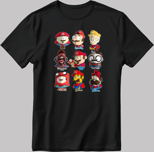 Funny Cosplay Marios Cartoon Characters Short Sleeve White-Black Men's / Women's T Shirt C247