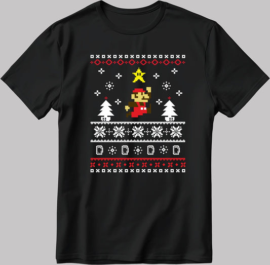 Mario Christmas Cosplay Poster Short Sleeve White-Black Men's / Women's T Shirt U386
