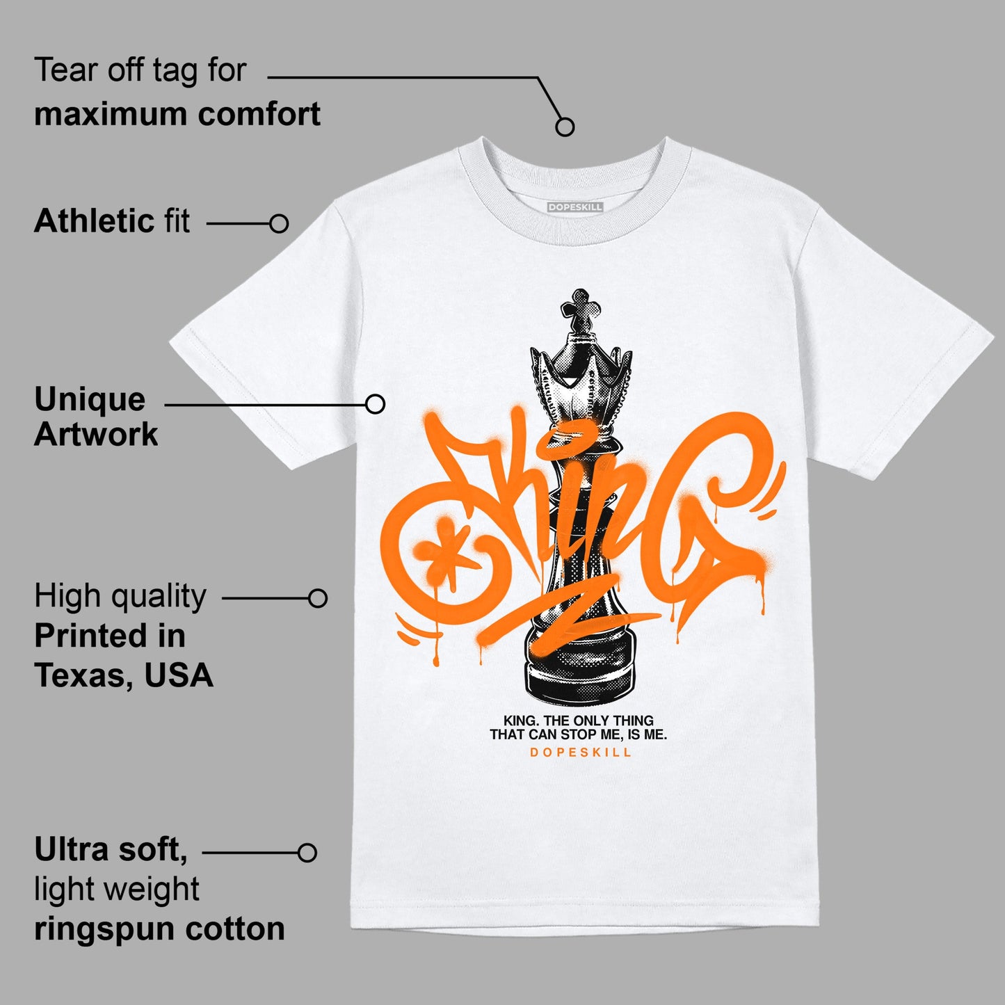 Orange Black White DopeSkill T-Shirt King Chess Graphic