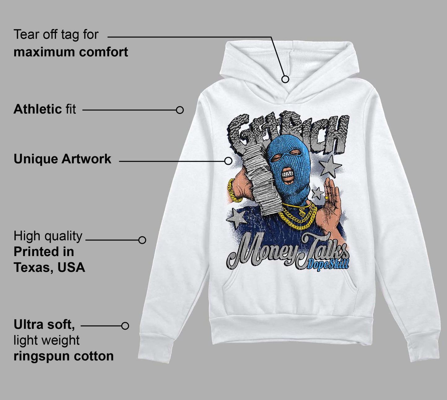 Midnight Navy 3s DopeSkill Hoodie Sweatshirt Get Rich Graphic