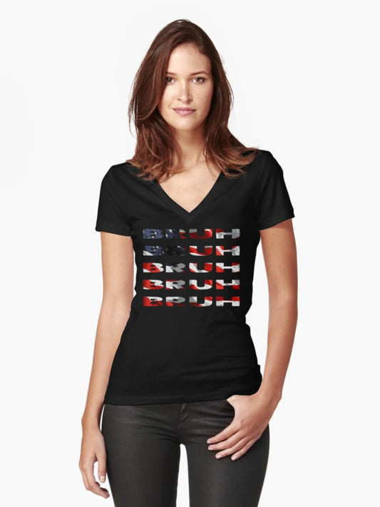Bruh Vintage American Flag Trendy Fitted V-Neck T-Shirt