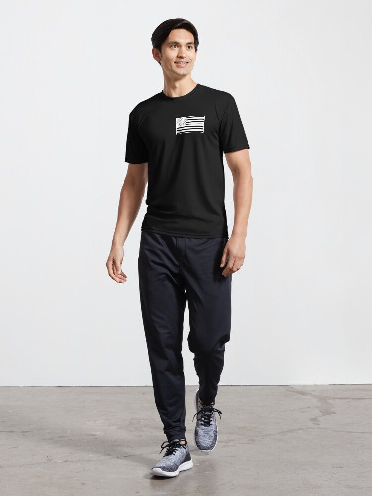 US Flag Black and White Active T-Shirt