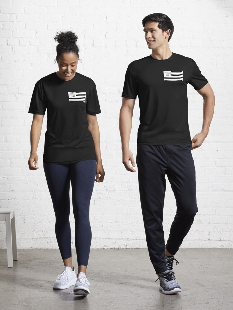 US Flag Black and White Active T-Shirt