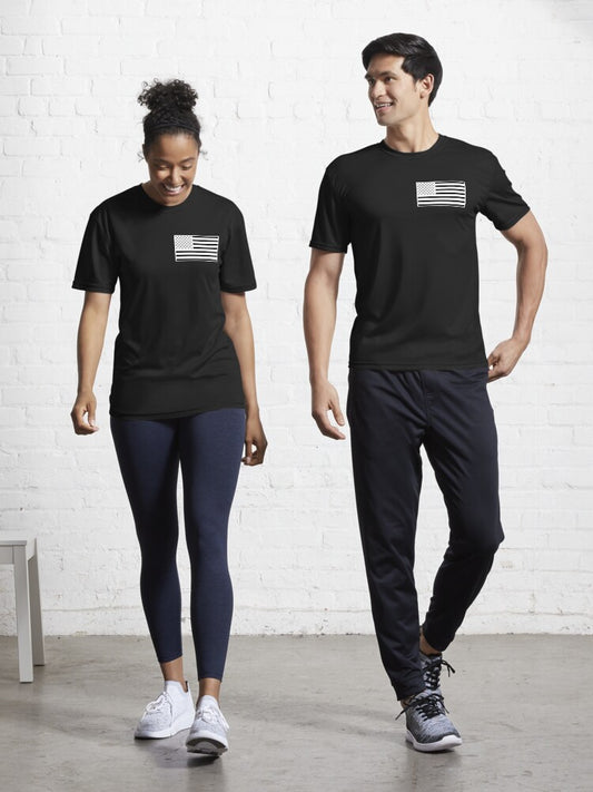 US Flag Black and White Active T-Shirt