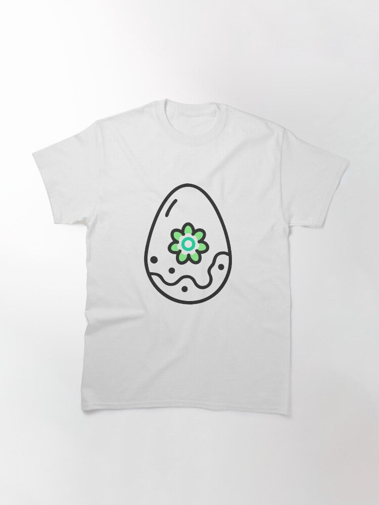 Stylized Egg with Green Flower Design on Black Background Classic T-Shirt