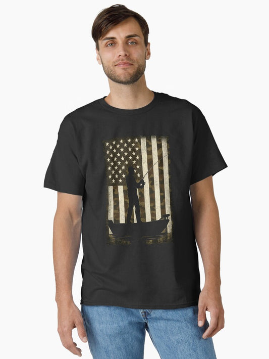 BoredKoalas Camo US Flag Fisherman Vintage Fishing Patriotic Angler Gift Classic T-Shirt Style001