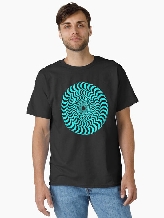 Optical Illusion Circles, Black and Aqua Geometric Circles Classic T-Shirt