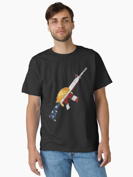 Funny Trump Hair AR15 Pro 2a American Flag Gun 2nd Amendment Classic T-Shirt Style006