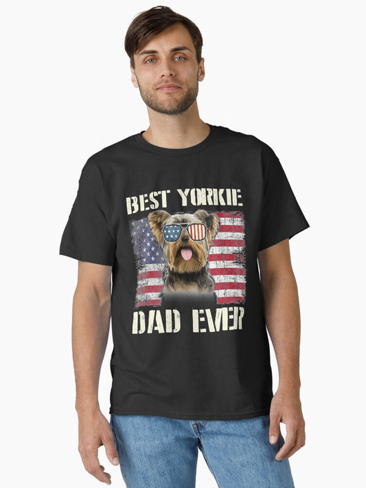 Vintage Best Yorkie Dad Ever Flag Us For Pet Owner Father Classic T-Shirt