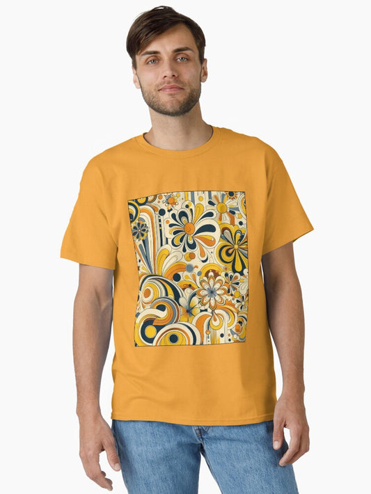 Vintage floral design 1970 yellow tint Classic T-Shirt
