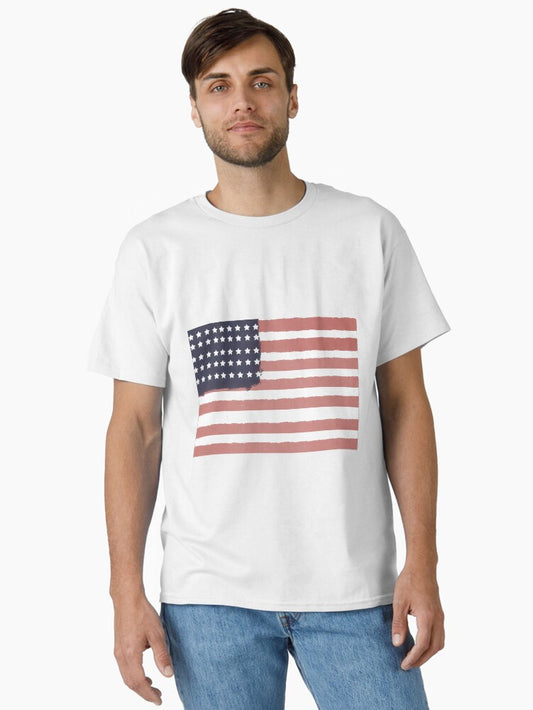 Retro, USA, American Flag, Patriotic, Hand-Painted Weathered Flag, Vintage Design Classic T-Shirt