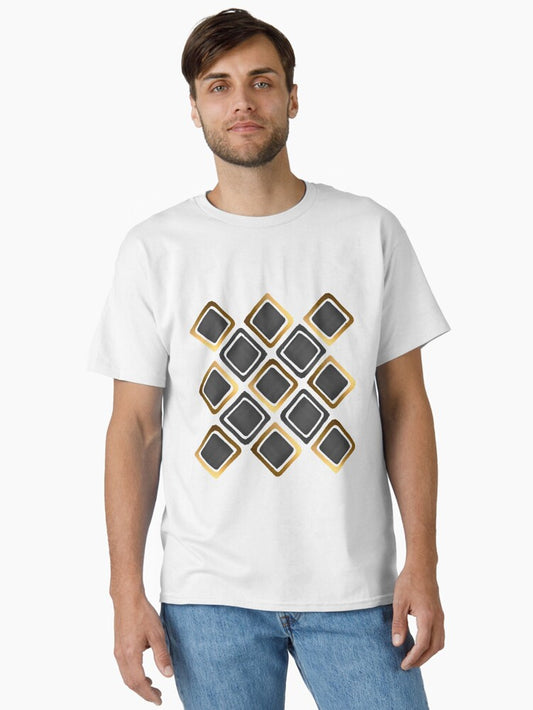 Geometric Squares Pattern - Black and Gold Classic T-Shirt