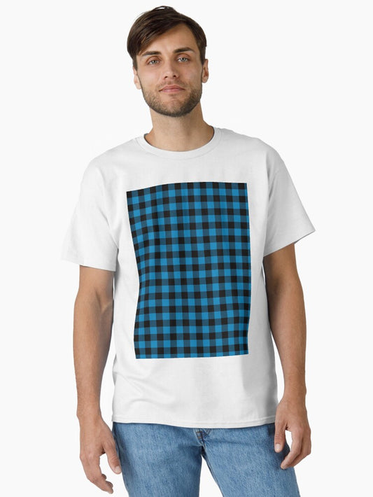 Black and Blue Buffalo Plaid Pattern 2022 Trending Color - Colour - Hue - Shade Pantone Ibiza Blue 17-4245 Classic T-Shirt