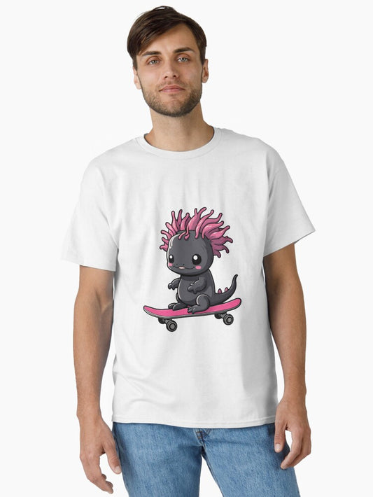Black Axolotl on Skateboard Classic T-Shirt