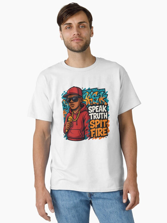 Rapper Illustration Red Hoodie Gold Microphone Urban Graffiti Art Classic T-Shirt