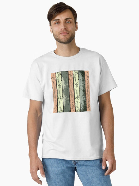 Vertical Vintage Wooden Colorful Stripes Patterns Classic T-Shirt