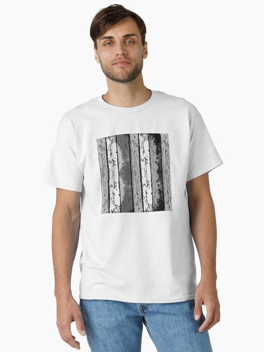 Vertical Vintage Wooden Stripes Patterns in Grey Classic T-Shirt