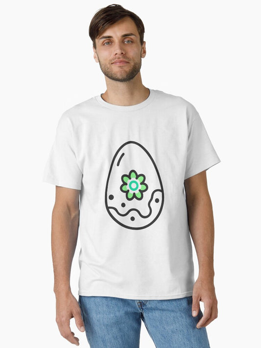 Stylized Egg with Green Flower Design on Black Background Classic T-Shirt