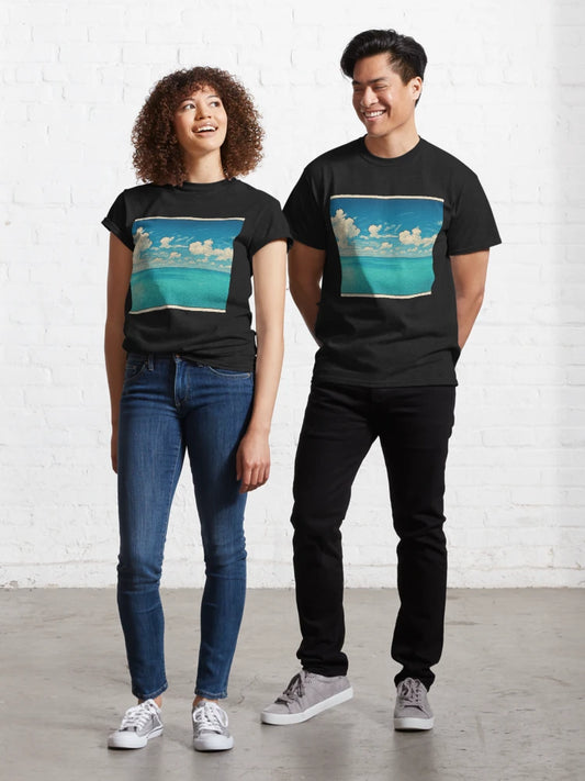 Ocean Horizon Art | Tranquil Sky and Sea - Vintage Coastal View Classic T-Shirt
