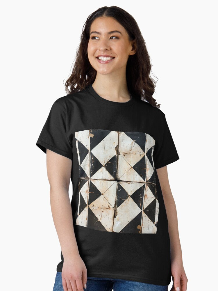 Urban Tribal Pattern - Black And White Chipped Tile Classic T-Shirt