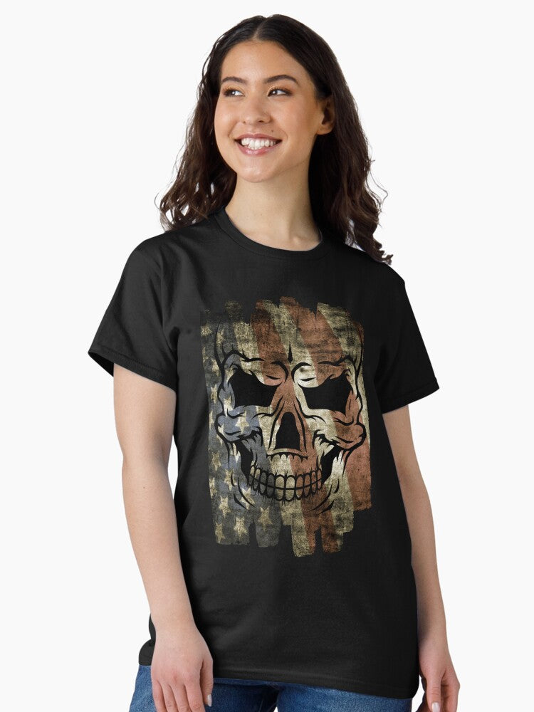 Halloween USA American Flag with Black Skull Classic T-Shirt