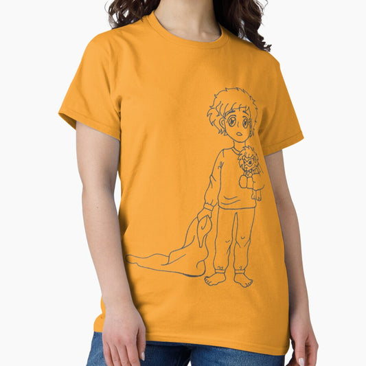 Boy with superhero lion and cuddle cloth in black and white Classic T-Shirt