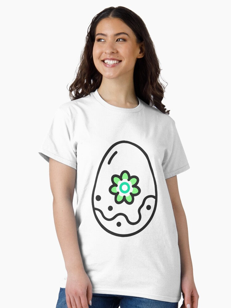 Stylized Egg with Green Flower Design on Black Background Classic T-Shirt