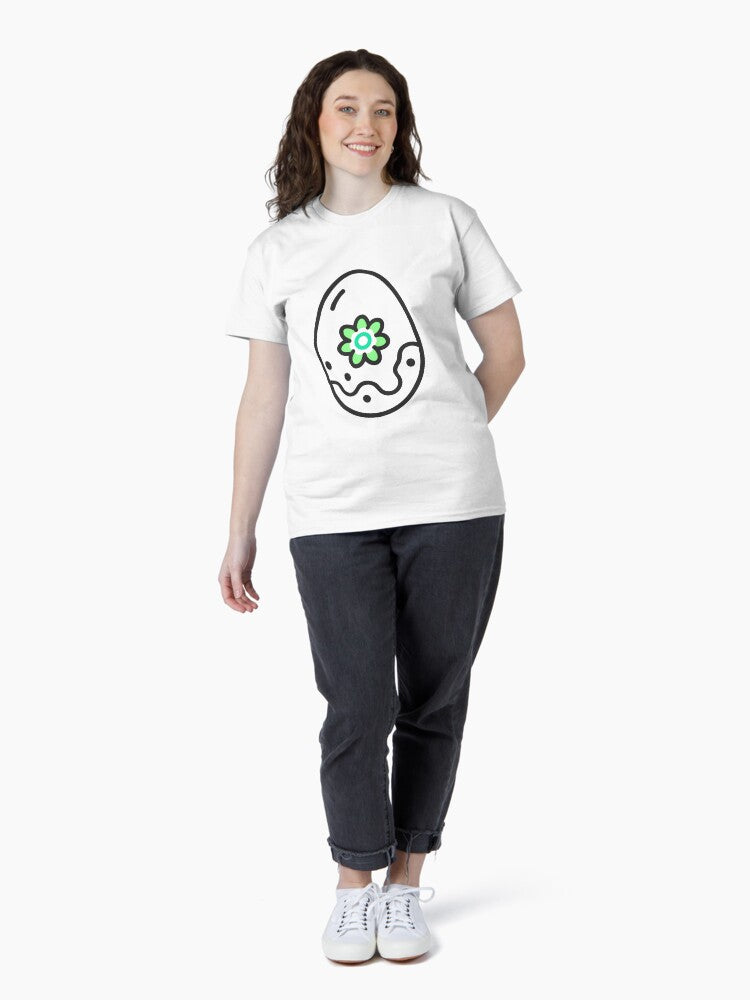 Stylized Egg with Green Flower Design on Black Background Classic T-Shirt