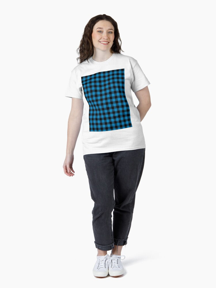 Black and Blue Buffalo Plaid Pattern 2022 Trending Color - Colour - Hue - Shade Pantone Ibiza Blue 17-4245 Classic T-Shirt