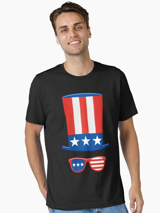 Vintage USA flag Hat and Specs illustration Essential T-Shirt