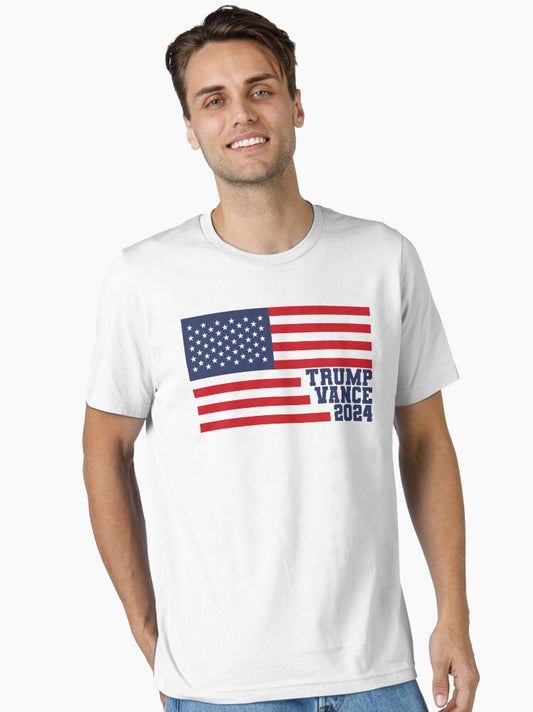 VOTE Trump J.D. Vance 2024 US Election USA Flag Mens Womens Essential T-Shirt