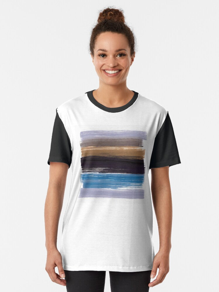 Rustic Brown Blue Black Purple Brush Lines Illustration Graphic T-Shirt