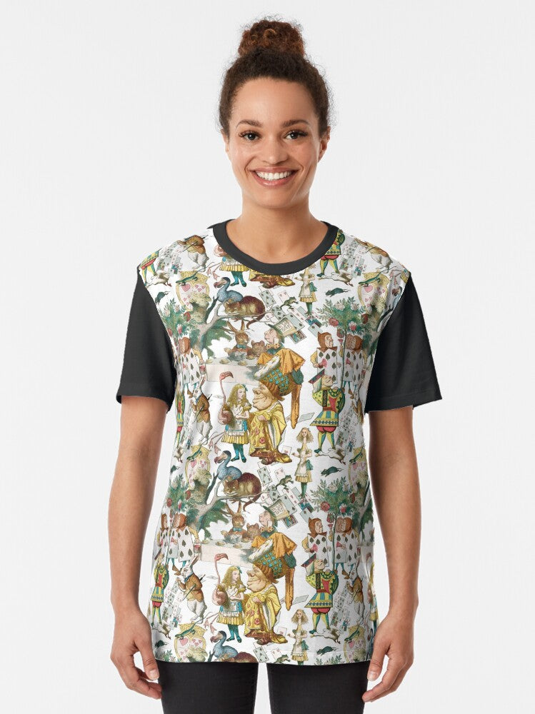 Vintage Alice in Wonderland Repeating Pattern Graphic T-Shirt