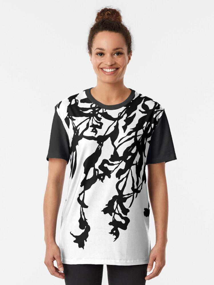 Black Leaves on White Graphic T-Shirt