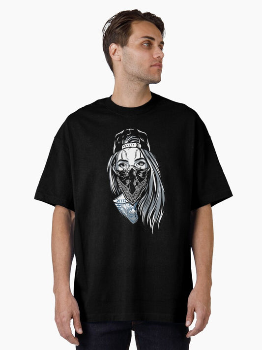 Vintage Gangster Style Baseball Cap T-Shirt for Women - Classic Baseball Cap Graphic Tee Oversized T-Shirt Style001
