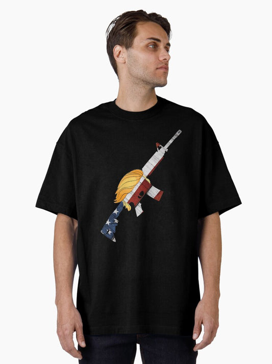Funny Trump Hair AR15 Pro 2a American Flag Gun 2nd Amendment Oversized T-Shirt Style002