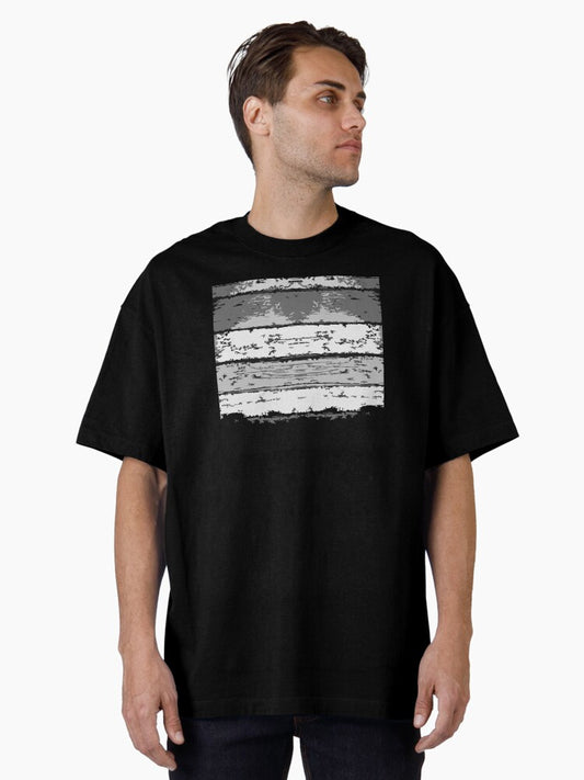 Horizontal Vintage Wooden Stripes Patterns in Grey Oversized T-Shirt