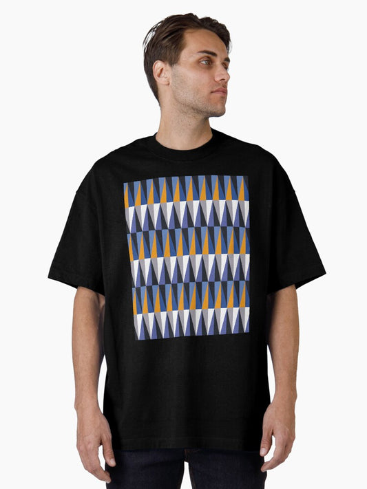 Harlequin Diamonds Blue Black Orange Grey Oversized T-Shirt